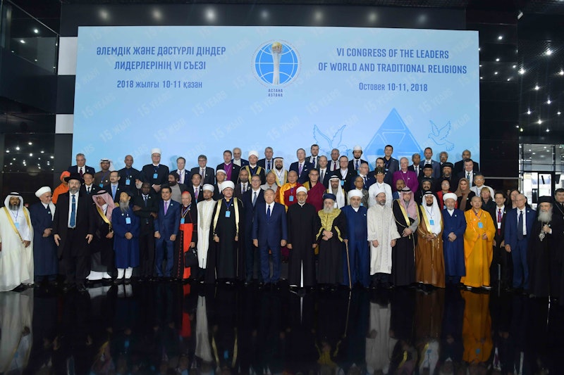 Delegates to the 6th Congress of the Leaders of World and Traditional Religions gather for a group photograph. The Congress, hosted by Kazakhstani President Nursultan Nazarbayev, was held on 10 and 11 October in Astana, Kazakhstan.